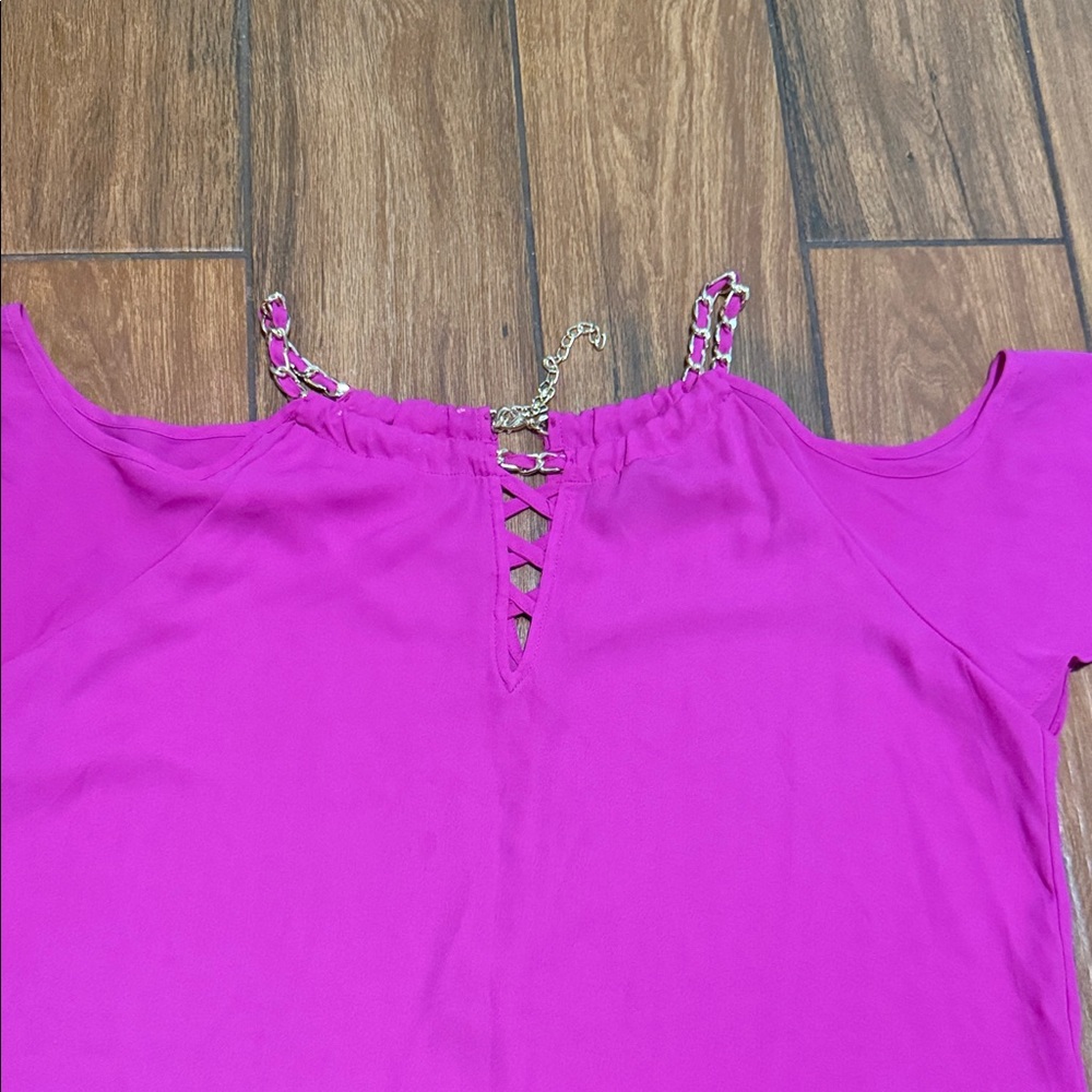 INC International Concepts Fuchsia Cold Shoulder Blouse - Picture 3 of 4